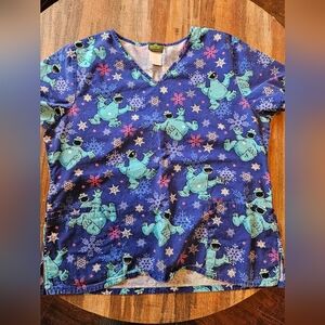 Sesame Street Cookie Monster Scrub Top Sz Large.   #C